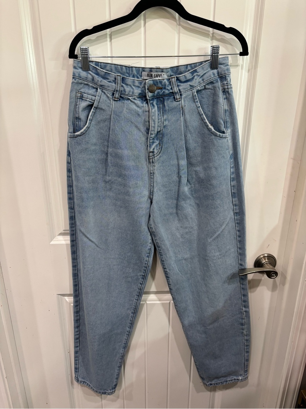 Blue Savy  Mom Jeans with High Rise Pleat Waist Y2k